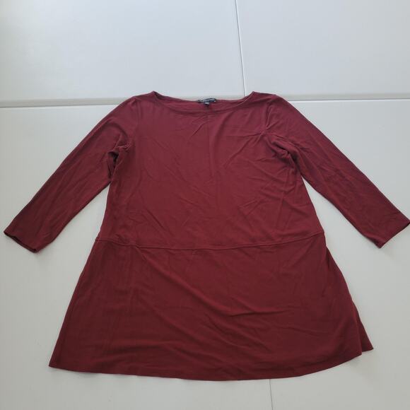 Eileen Fisher Top Womens Petite Small Burgundy 3/4 Sleeve Tunic Knit Made USA - Picture 1 of 8